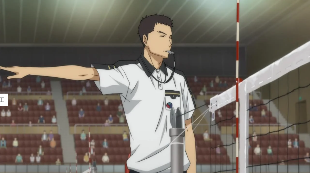 Ilustración de un árbitro de voleibol autorizando el saque.